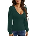thumbnail image 2 of Lilgiuy Women's Fashion Casual Long Sleeve Comfortable Solid Color Sweatshirt V-Neck Tops Blouse Lightweight Active Yoga Tee Shirts, 2 of 5