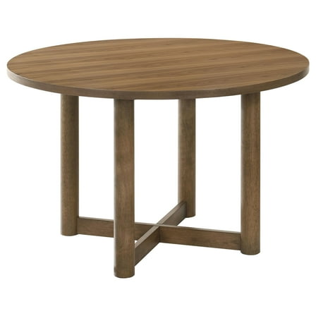 Billie Dining Table, Brown Wood Frame, Cross Legs, Round 46 Inch
