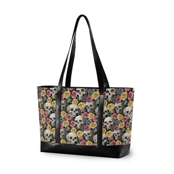FORMRS Laptop Tote Bag for Women with 15.6" Computer Compartments Handbag, White Skull Rose Pattern