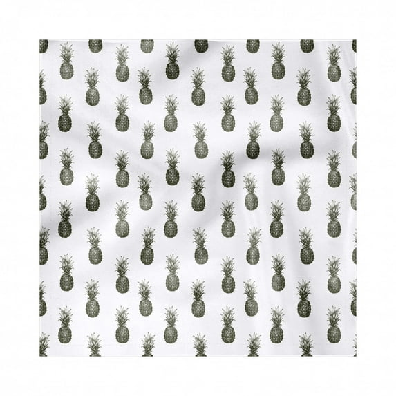 Tropical Decorative Satin Napkins Set of 4, Hand Drawn Sketch Illustration of Pineapples on Off-white Background, Square Fabric Party & Dinner Napkin, 18", Charcoal Grey and Ivory, by Ambesonne