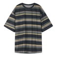 thumbnail image 1 of Hombres Casual Cuello Redondo Manga Corta Jersey Rayas Tops Camiseta Blusa Pompotops oipoqjl32832, 1 of 8