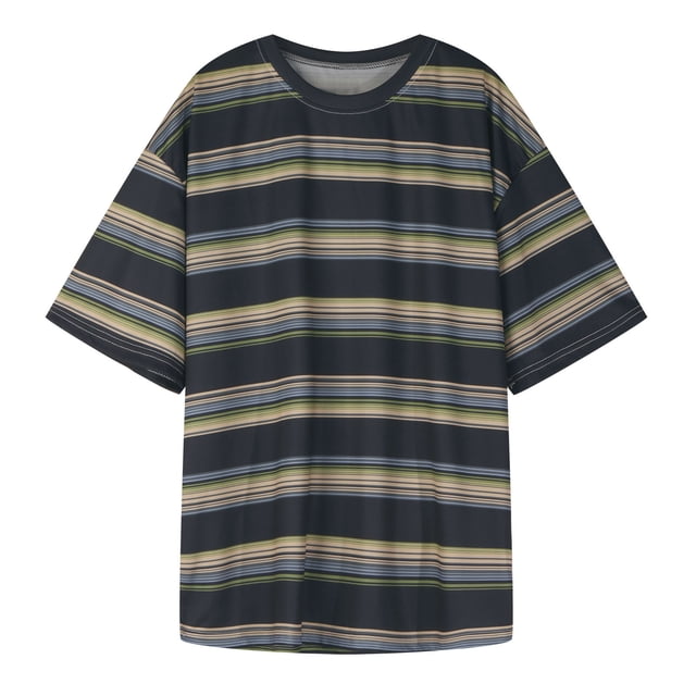 Hombres Casual Cuello Redondo Manga Corta Jersey Rayas Tops Camiseta Blusa Pompotops oipoqjl32832