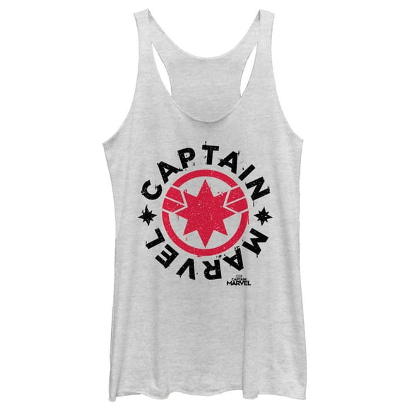 Women's Marvel Captain Marvel Star Symbol Circle Racerback Tank Top White Heather X Large