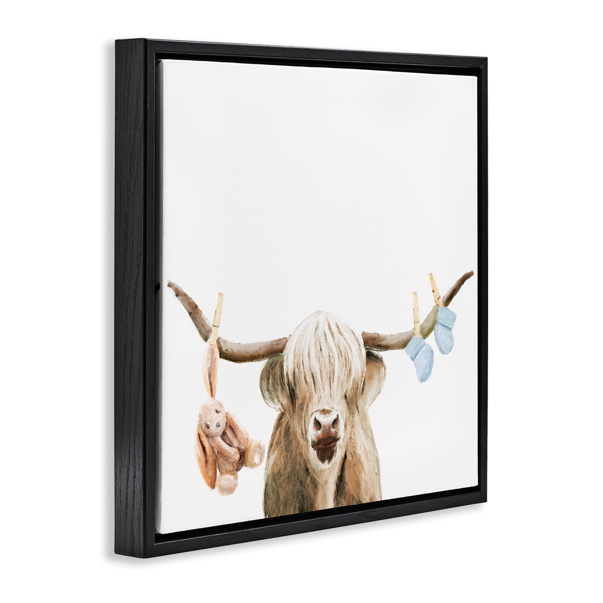 Highland Cow Baby Boy Black Framed Floater Canvas Wall Art, design by Ali Lynne