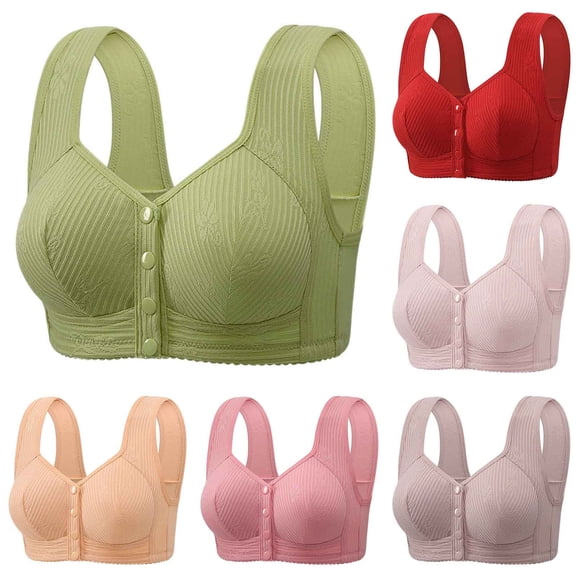 Lovzfmll Bras for Women, Plus Size Front Closure Push-Up Bralette Bra, Standard Straps Push-Up Pull-On Stretchable Fixed Cup Back Support Bra
