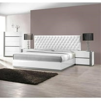 4 Piece Modern Bedroom Furniture Set, California King Bed, 2x Nightstand and Chest, White Lacquer Finish