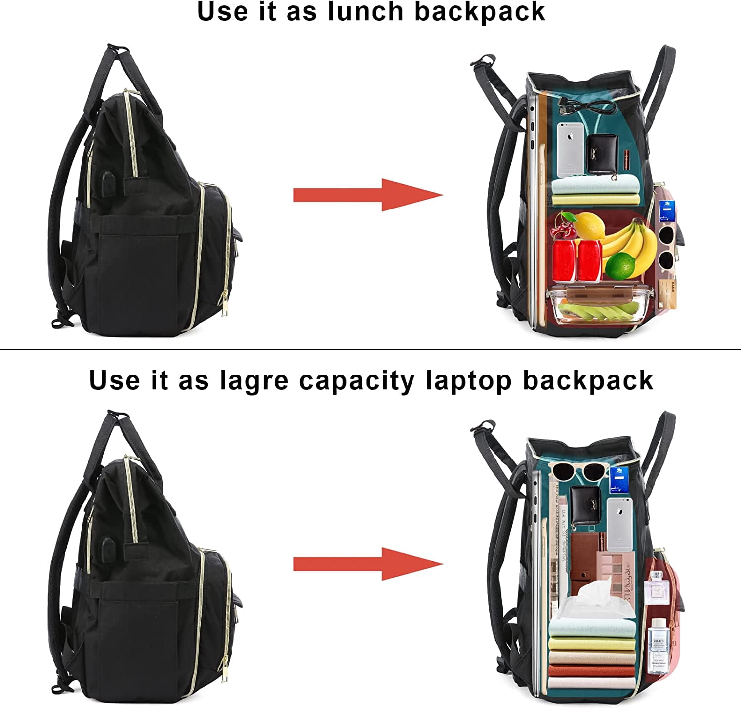 YOUI-GIFTS Nurse Backpack Laptop Backpack for Women with Stethoscope Case & USB Charging Port Anti Theft Travel Backpacks Bookbags Doctor Bag Fits 15.6 Inch Laptop and Notebook, Black