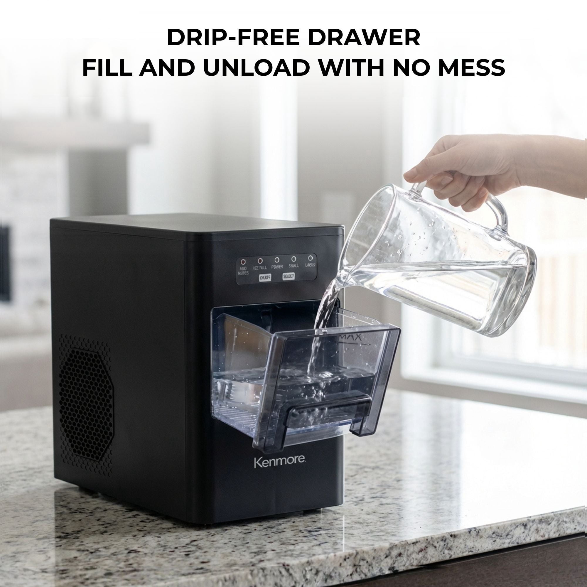 Kenmore Front-Load Countertop Bullet Ice Maker, Portable Ice Machine, 26 lb/Day Ice Cube Maker, Compact Self-Cleaning Ice Maker with Basket and Scoop for Home, Kitchen or RV