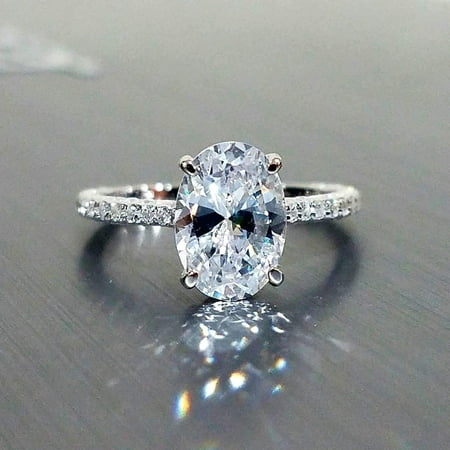 ON SALE - Alexandra 2CT Oval Petite French Pavé Crown IOBI Simulated Diamond Ring (Best Simulated Diamond Engagement Rings)