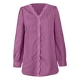 thumbnail image 4 of Drses Womens Dressy Blouses Long Sleeve Lace Crochet Trim V Neck Shirts Casual Solid Soft Tops, 4 of 5