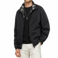 thumbnail image 3 of FRSASU Men's Reversible Zip Up Jacket Plaid Lined Stand Collar Lightweight Windbreaker Casual Bomber Coat with Pockets for Daily Travel Black, 3 of 5