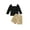 Noir, variante sur Ensemble 2 Pcs pour Tout-Petites Filles, Couleur Unie, Tricot Côtelé, Hauts à Manches Longues Bouffantes + Ensemble de Shorts en Cuir PU avec Boutons