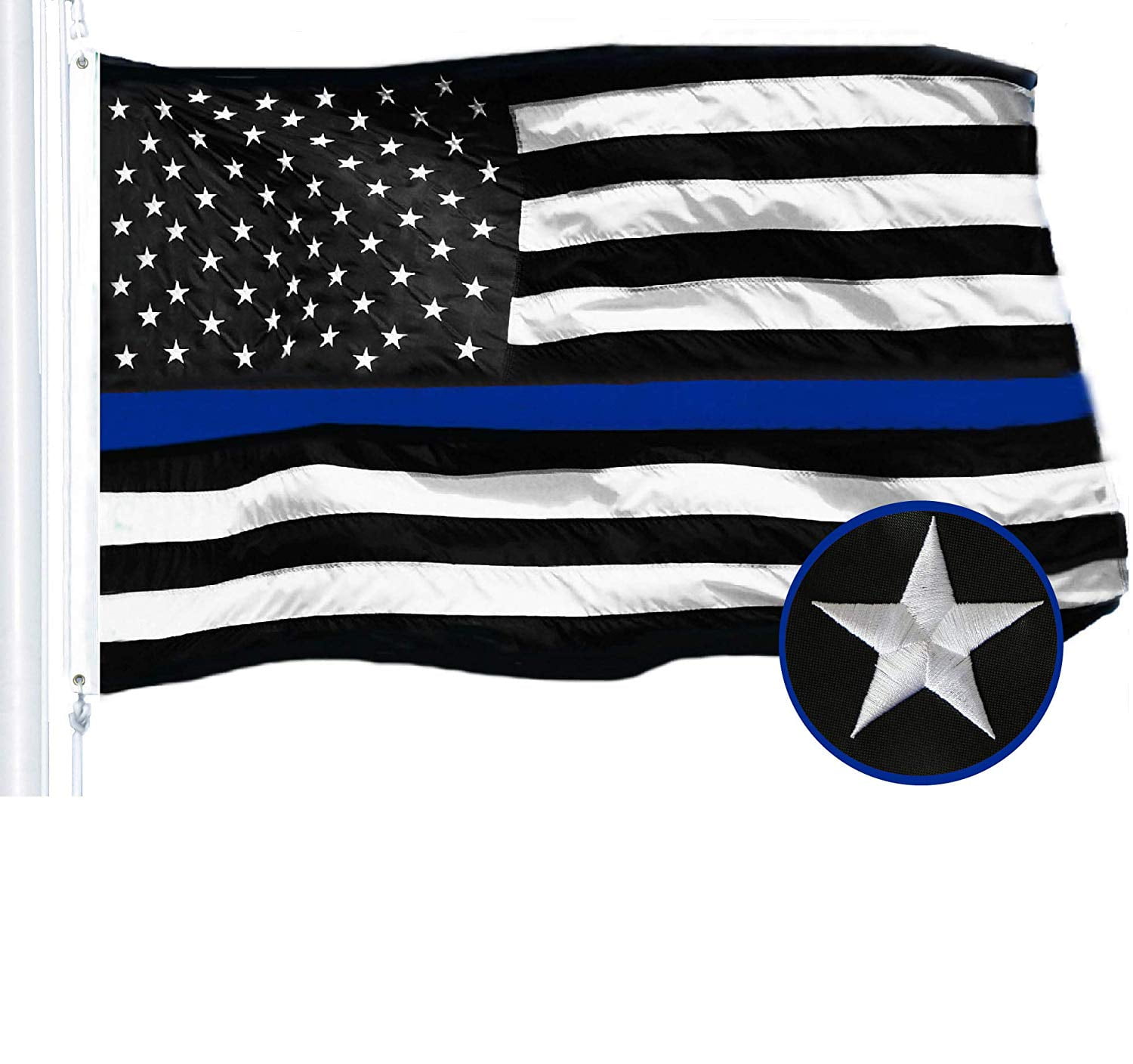 Embroidered Stars,Heavy Duty Durable Nylon,Sewn Stripes,Brass Grommets,Black White Blue US USA Police Flag-Honoring Law Enforcement Officers Freefy Thin Blue Line American Flag 4x6 ft 