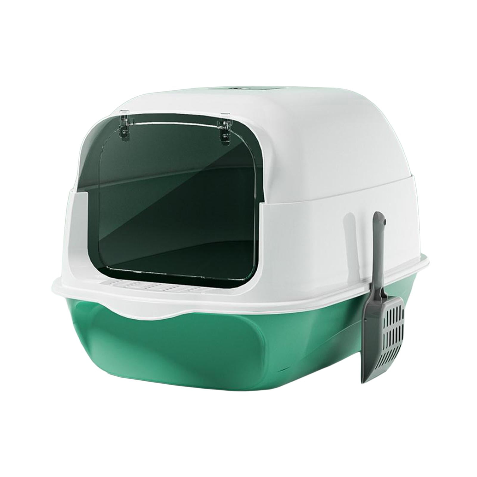 Hooded Cat Litter Box with Door Enclosed and Covered Cat Toilet Kitten Potty Green