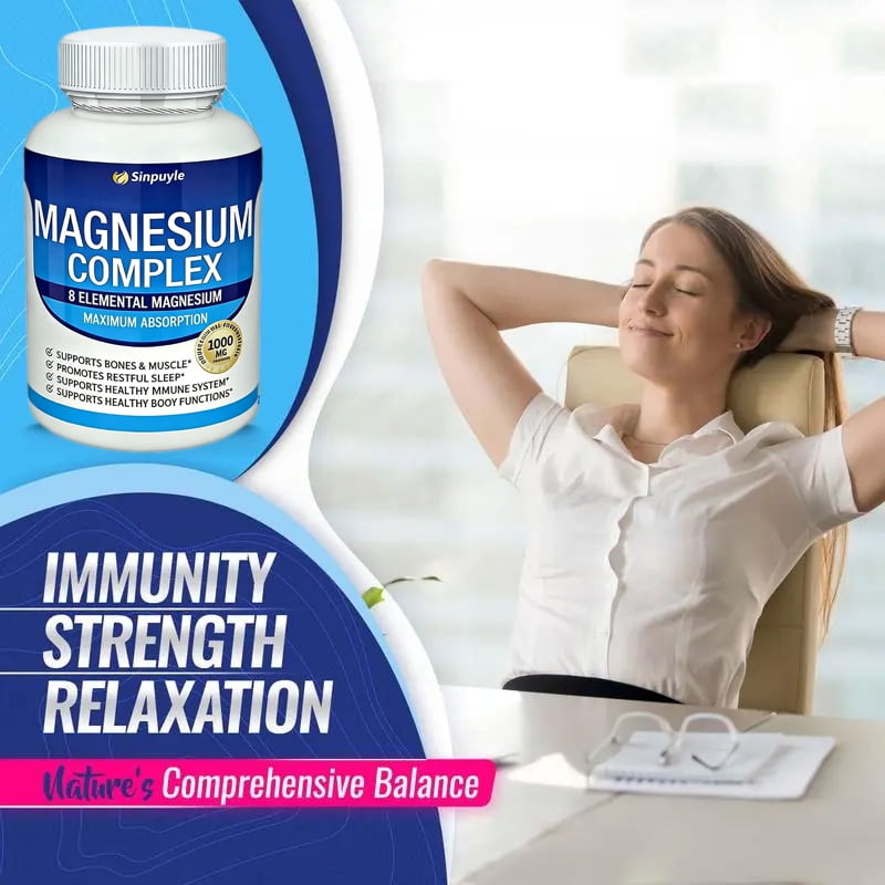 Magnesium Complex 1000mg | 8 Elemental Magnesium for Maximum Absorption | Supports Restful Sleep, Bones, Muscle & Immune Health | 90 Capsules