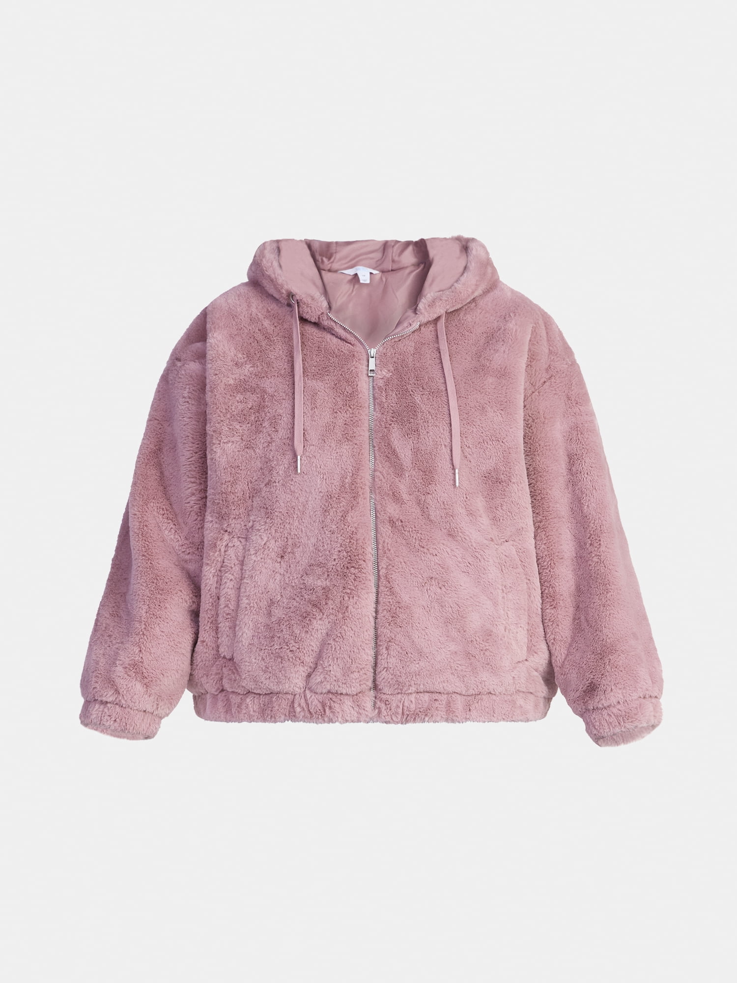 Time and Tru Women's and Women's Plus Faux Fur Hoodie Jacket, Sizes XS-2X