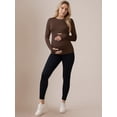 thumbnail image 3 of DARING DIVA Women's Maternity Stretchy Fitted Crew Neck Long Sleeve Tops S Brown, 3 of 8