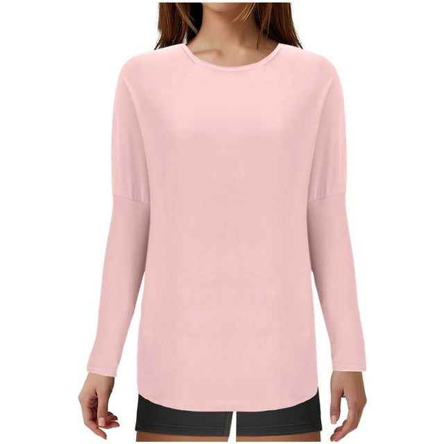 AherBiu Hauts à Manches Longues pour Femmes Haut de Pyjama Confortable T-Shirts Col Rond Ample Doux Vêtements de Nuit Pjs T-Shirt