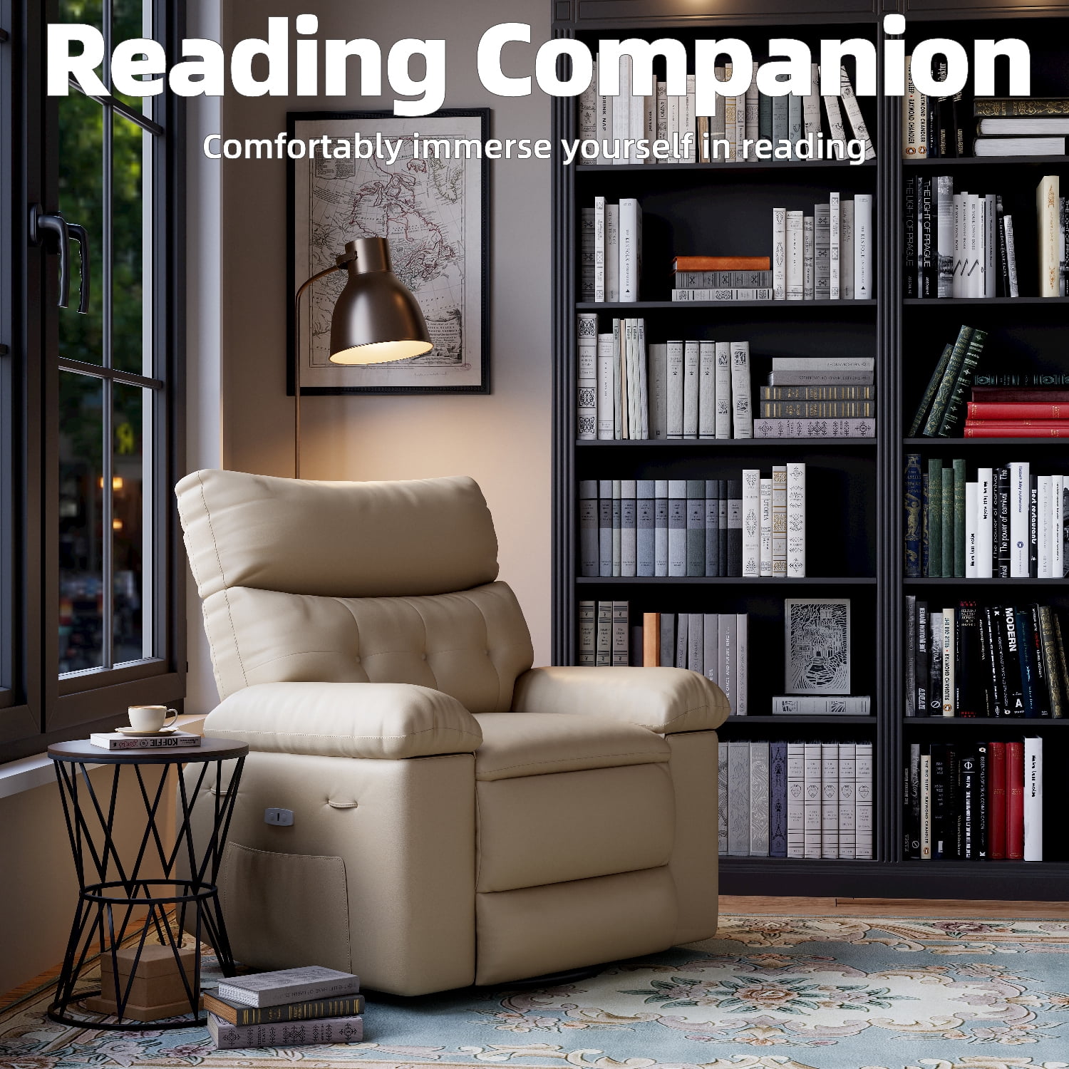 Shininglove Oversized Swivel Rocker Recliner Chair - Extra Wide PU Leather Manual Recliner with Thick Cushioning, 360° Rotation & 30° Rocking, Supports 400 lbs, for Living Room, Bedroom