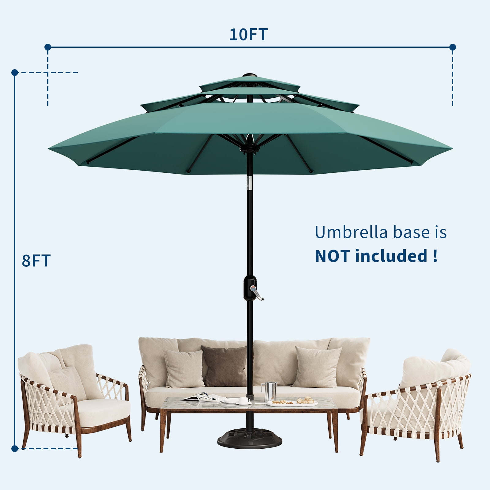 10FT 3-Tier Patio Market Umbrella with Vents – Outdoor Table Umbrella with Easy Crank, Push Button Tilt & 8 Sturdy Ribs for Pool, Deck, Yard, Garden-Blue