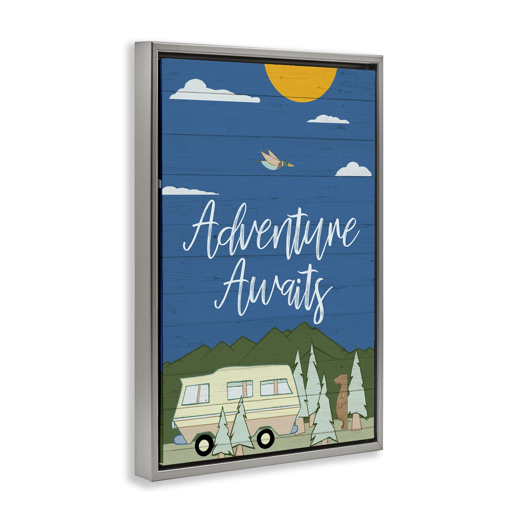 Stupell Industries Adventure Awaits Landscape Landscape Painting Gray Floater Framed Art Print Wall Art, 17 x 25