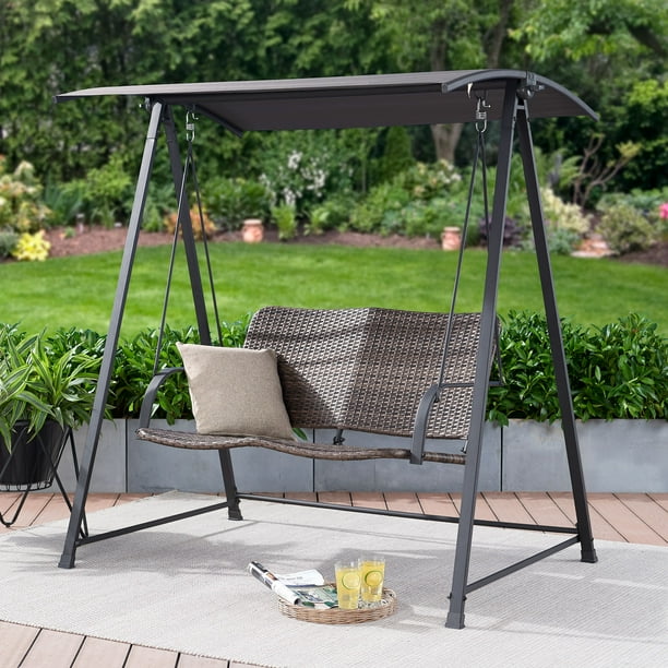 Mainstays Cassel Wicker TwoSeat Canopy Patio Swing
