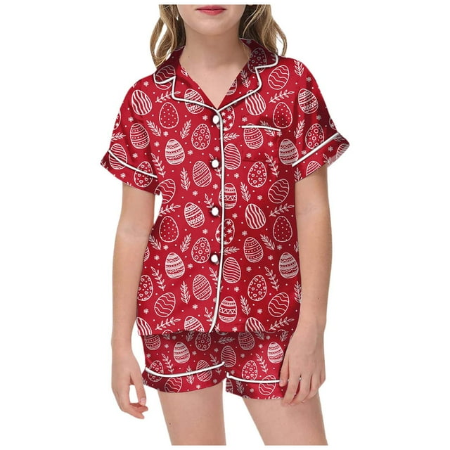 FhsagQ Outfits for Girls Children's Easter Diy Hand Painted Home Outfit Set with Colorful Pajamas Girls Can Play and Wear It Daily Girls Spring Outfits Size 7/8 Athletic Watermelon Red 8-9 Years