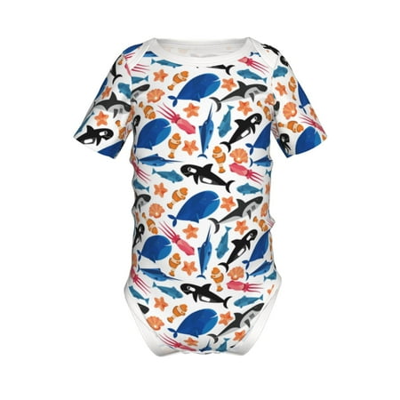 

Lukts Cute Sea Animals Print Baby Short Sleeve Romper Onesie for Newborn Baby Boys and Girls-12 Months