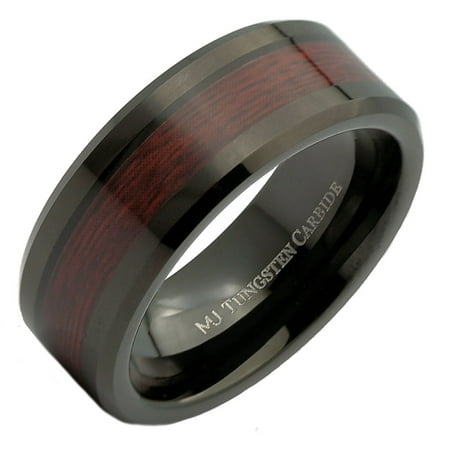 MJ Metals Jewelry Men s / Women s 8mm Black Tungsten Carbide Wedding Band Koa Wood Inlay Ring MJ Metals Jewelry Men s / Women s 8mm Black Tungsten Carbide Wedding Band Koa Wood Inlay Ring