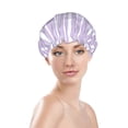 thumbnail image 3 of YFYANG Women's Double Waterproof Shower Cap, Purple Line Texture Reusable Hair Cap for All Hair Styles and Head Sizes, 3 of 9