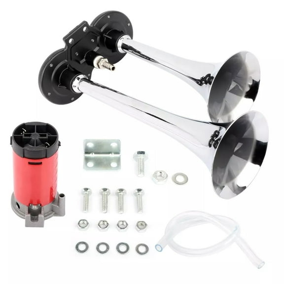 LOUD DUAL TRUMPET TRAIN AIR HORN SYSTEM KIT CAR/TRUCK/RV 12V BLACK 1000DB