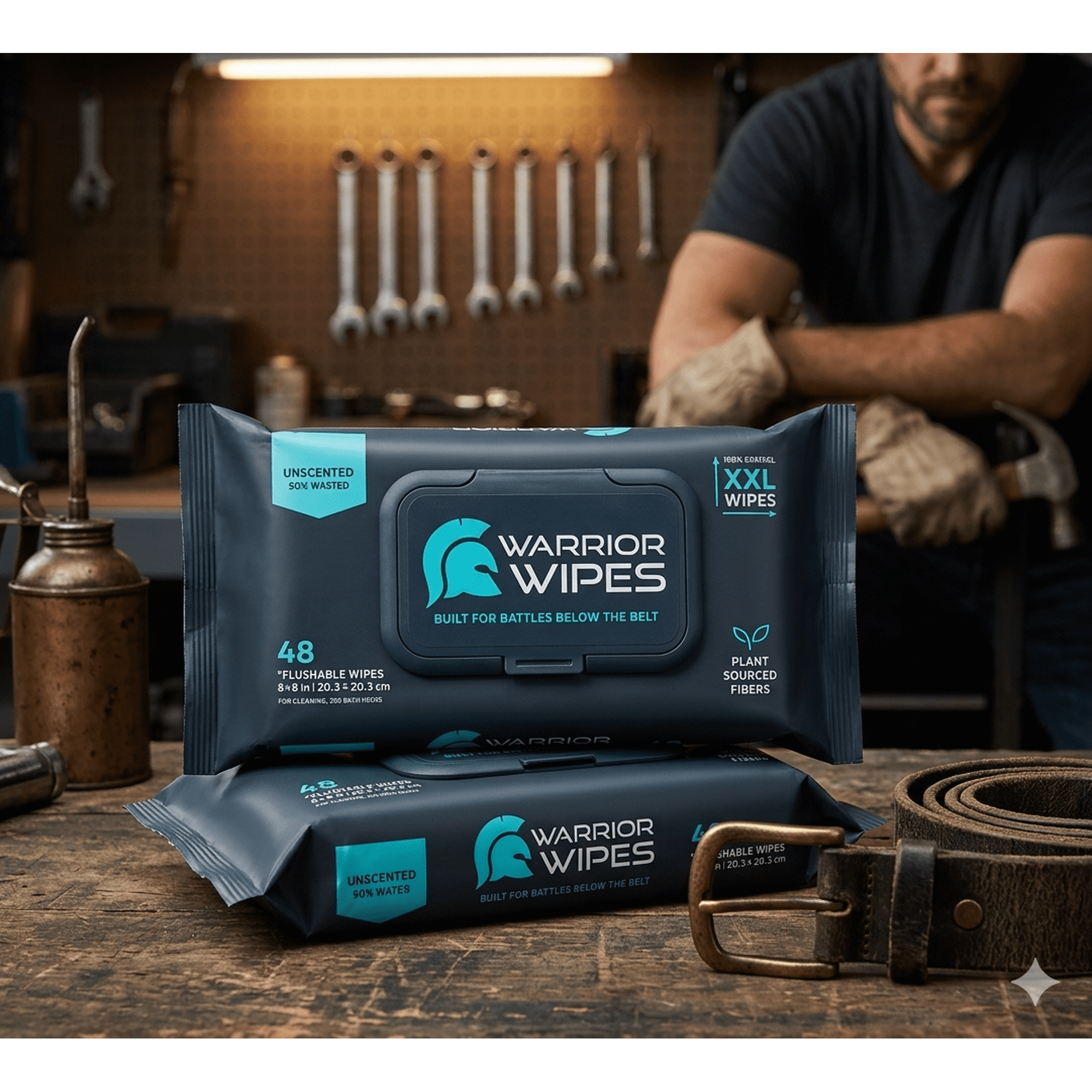 Warrior Wipes Flushable XXL Personal Wipes for Men, Plant-Sourced Fiber, 48 Count (2 Pack) 96 Total