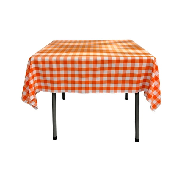 La Linen Mantel Cuadrado De Poliéster A Cuadros De 52.0 X 52.0 In, Color Blanco Y Naranja
