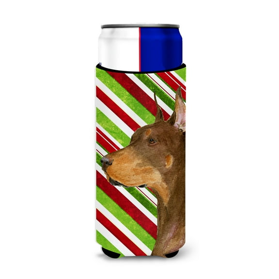 Carolines Treasures SS4537MUK Doberman Candy Cane Holiday Christmas Ultra Hugger for slim cans Slim Can multicolor