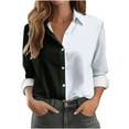 thumbnail image 3 of Scyoekwg Womens Long Sleeve Fall Tops Lapel Button Up Shirt Dressy Casual Blouses Fall Clothes Fashion Vintage Loose Color Block Graphic Tops Tops(Black,S), 3 of 4