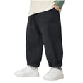 thumbnail image 2 of Toddler Boys Balloon Trousers Elastic Waist Solid Cotton Loose Fit Tapered Pants with Big Patch Pockets for Spring Fall Daily Playwear, 1T-10Y, 2 of 6