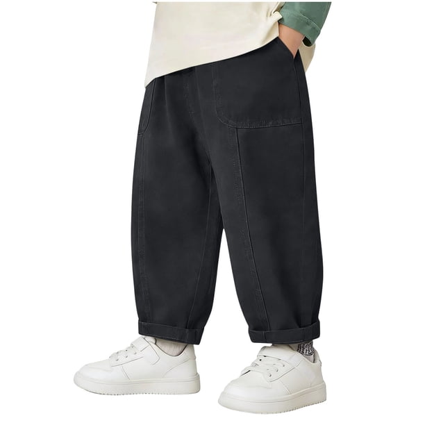 Pantalones vaqueros de cintura elástica de moda para niñas con borde de encaje y fresa, pantalones casuales sueltos y ligeramente acampanados, pantalones cómodos, pantalones de poliéster para niños