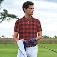 thumbnail image 3 of Yiaed Red Black PlaidPrint Men's Short Sleeve Polo Shirt,Golf Polo for Men Three-Button Golf Shirt Athletic Casual Collared T-Shirt- 3X-Large, 3 of 7