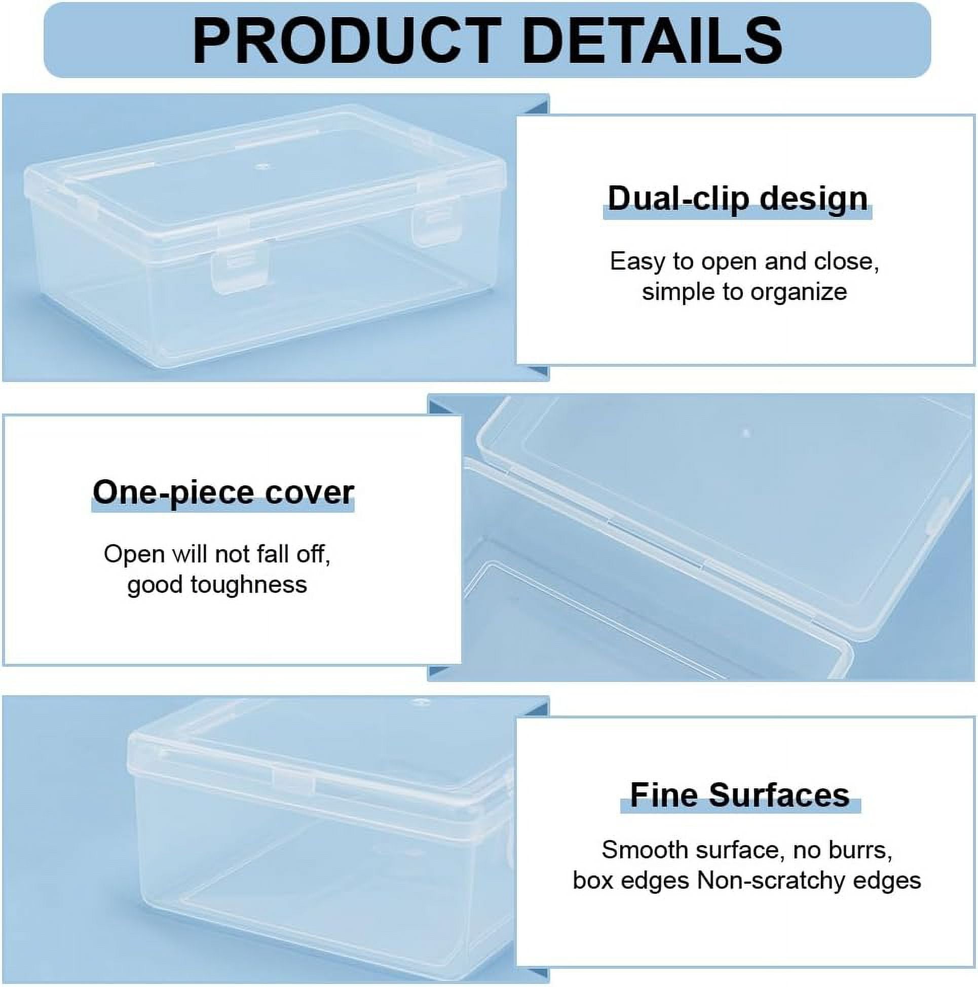 1 Bag 4 Sizes Bead Storage Organizer Box Rectangle Clear PP Plastic Box Containers Dustproof Case with Hinged Lid for Cards Beads and Craft Supplies