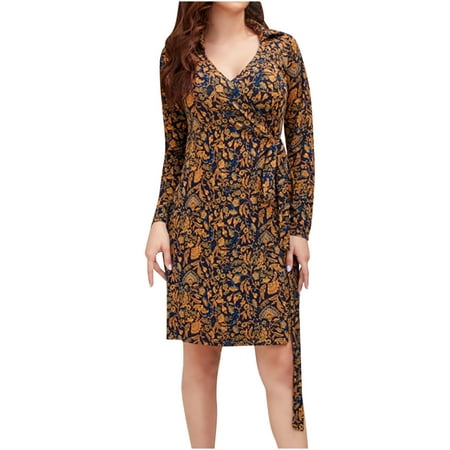 

Ersazi Women Long Sleeve Turndown Collar Knee-High Dress Women s Fashion Causual Suit Collar Knit Print Cardigan French Tea Break Dress Lace Up Long Sleeve Lapel Knee Dress Long Sleeve Maternity Dress