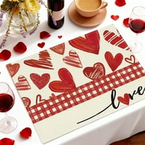 Yeciiwht Valentines Day Placemats Linen Solid Color Letter Print Place Mats 18x12 Inches, Holiday Party Insulated Placemats Heart Print Table Mats for Valentines's Day Decorations