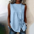 thumbnail image 2 of Sevevn Women's Summer Sleeveless Button Down Tank Top Casual Round Neck Drawstring Waist Flowy Tunic Blouse Blue M, 2 of 7