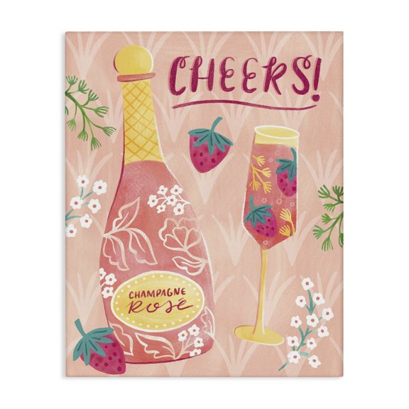 Stupell Industries Floral Rose Champagne Food & Beverage Painting Wrapped Canvas Art Print Wall Art, 16 x 20