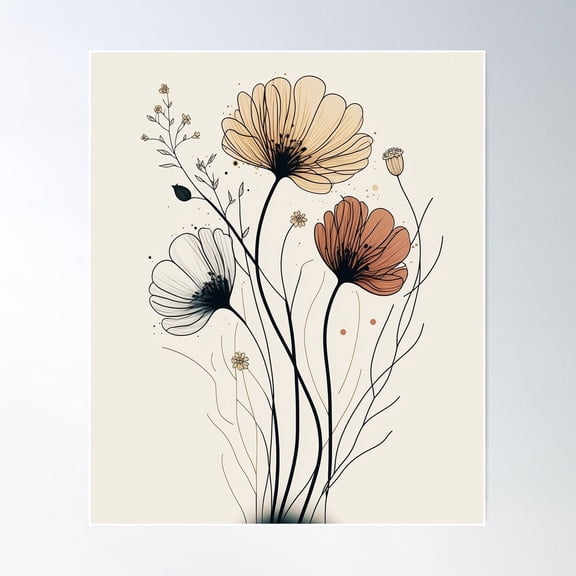 Simple Flower Wall Decor: Abstract Floral Design For A Minimalist Look Model 5 Poster Wall Art, Modern Wall Decor For Living Room Bedroom, 8x12 UNFRAMED