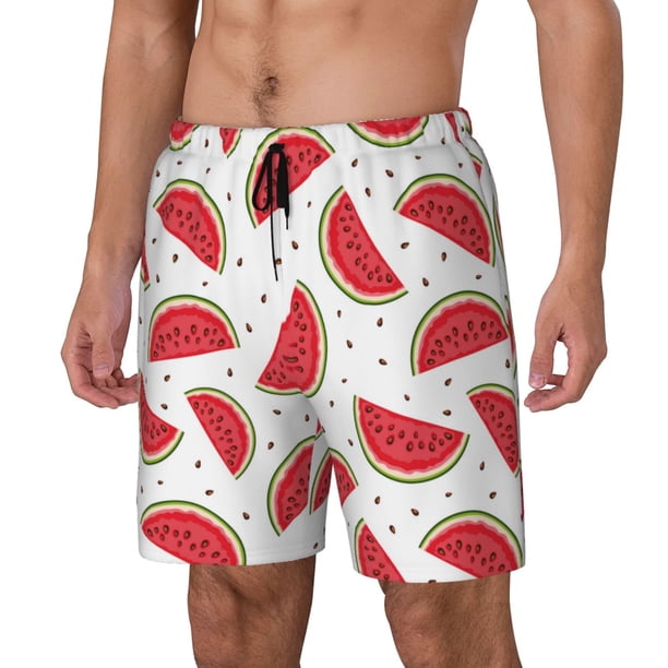 Balery Watermelon Bañador para hombre, shorts de playa de secado rápido con entrepierna y forro de compresión-Medium