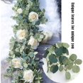 thumbnail image 2 of Guirnalda de eucalipto artificial con rosas de champán, hiedra, hojas verdes, plantas, enredadera, follaje, flores colgantes para boda, fiesta, jardín, hogar, decoración de pared, 2 of 5