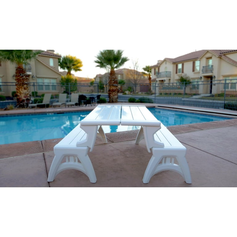 Convert a Bench 60 Outdoor Vinyl Patio Bench Picnic Table White Generation II
