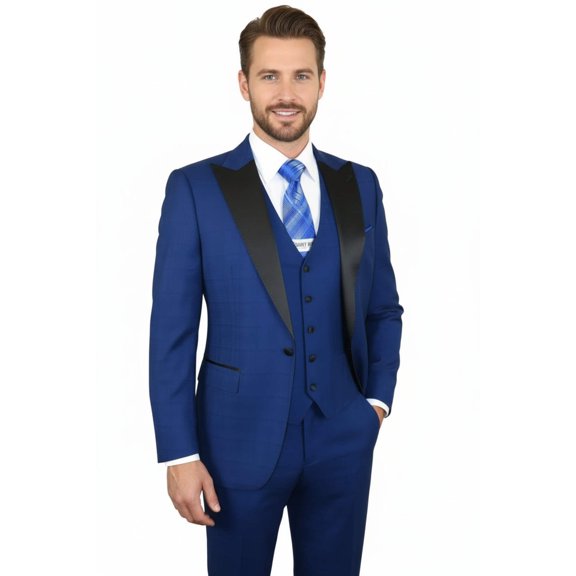 Men's Light Wool Statement Tuxedo Vested Formal Wedding Stage Suit Alberto Blue