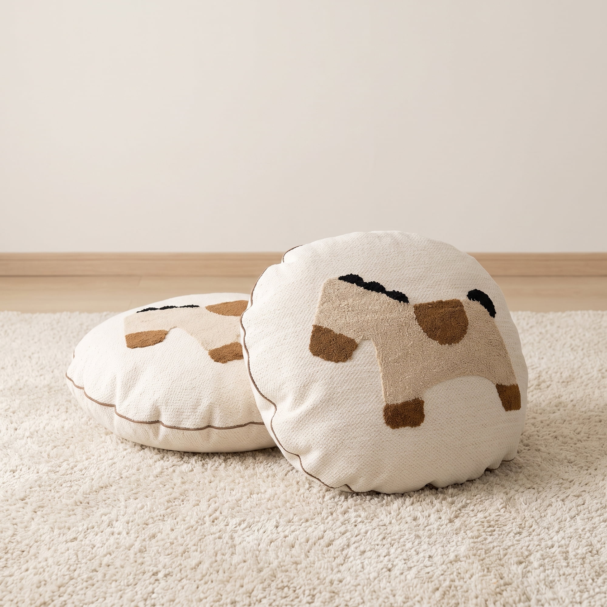 Unique Bargains 3D Tufted Cute Animal Throw Pillow Cushion Cover Round Brown Horse 18"x18"