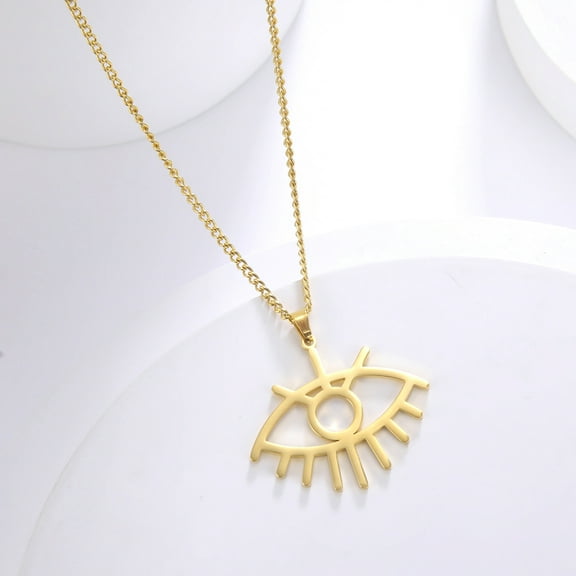 TEAMER Evil Eye Pendant Necklace Stainless Steel Lucjy Eye Amulet Protection Charm Minimalist Women Jewelry